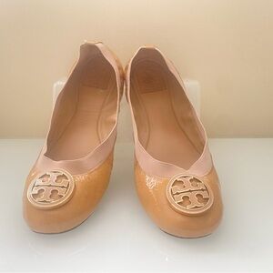 Tory Burch Logo Patent Leather Warm Yellow Slip -On Size 101/2 Ballet Flats